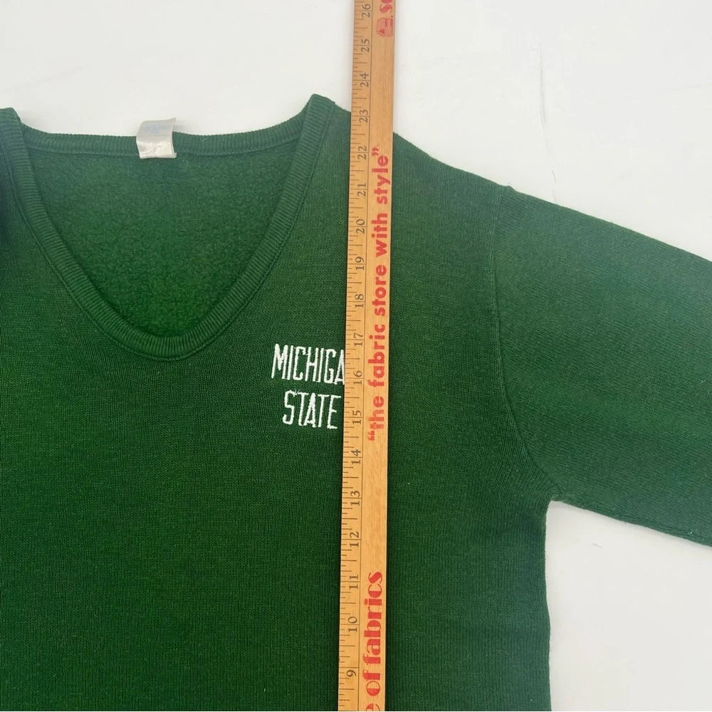 Vintage‎ Champion Michigan State Sweatshirt Medium Green V-Neck USA Made